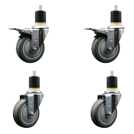 Service Caster 4'' Gray Poly Swivel 1-7/8'' Expanding Stem Caster Set 2 Total Lock Brakes, 4PK SCC-EXTTL20S414-PPUB-2-S-2-178